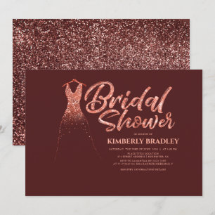 Rose Gold Glitter Burgundy Red Bridal Shower Invitation