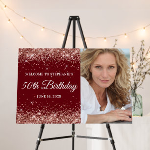 Rose Gold Glitter Burgundy Welcome 50th Birthday Foam Board