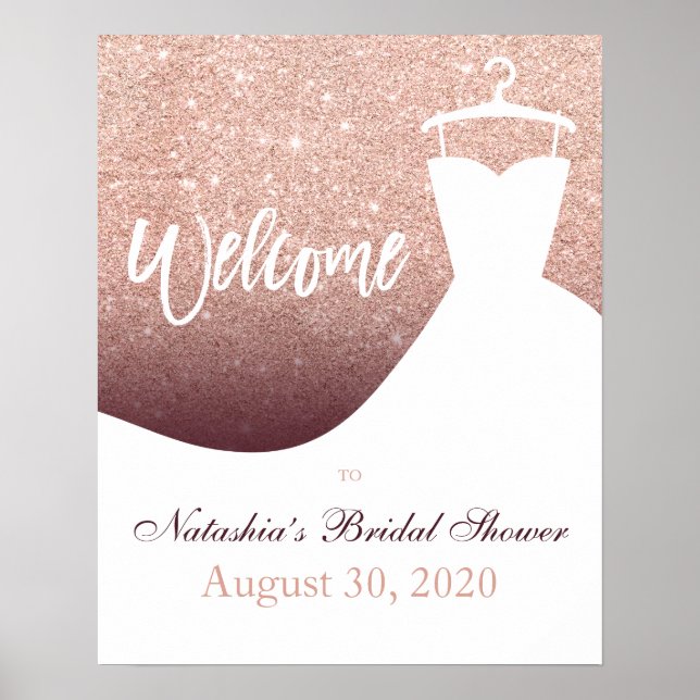 Rose gold glitter burgundy welcome bridal shower poster (Front)