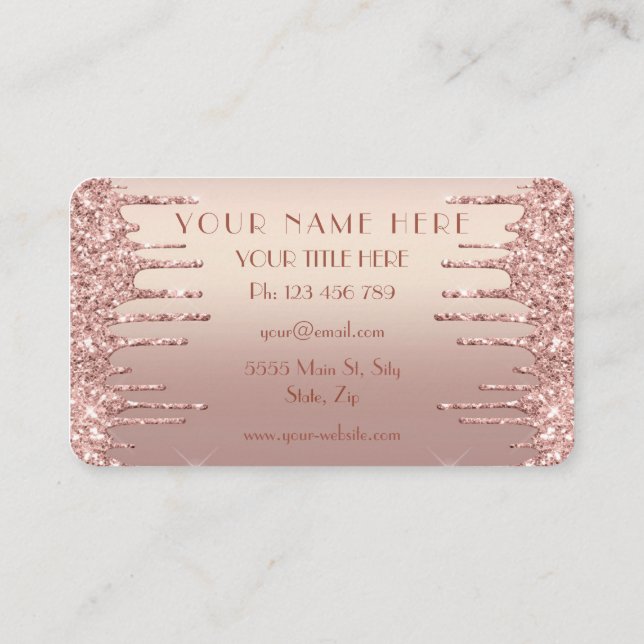 Rose Gold Glitter Business Card Design Your Own (Back)