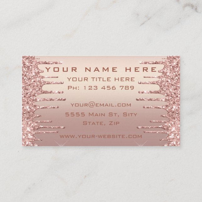 Rose Gold Glitter Business Card Design Your Own (Back)