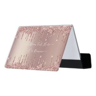 Rose Gold Glitter Business Card Holder Custom Text