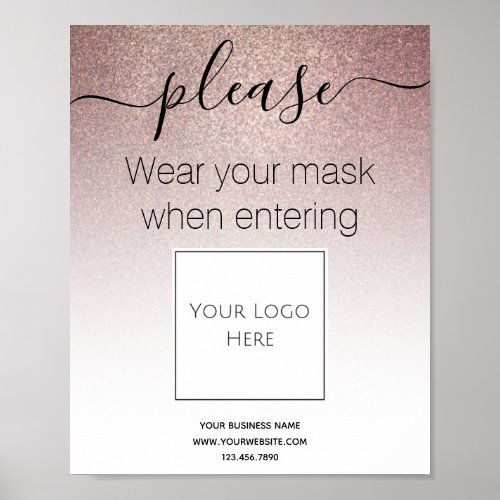 Rose Gold Glitter Business COVID Wear your Mask Poster