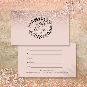 Rose Gold Glitter Business Gift Certificate Note Card