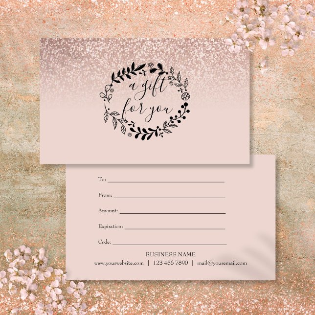 Rose Gold Glitter Business Gift Certificate Note Card (Rose Gold Glitter Business Gift Certificate Note Card)