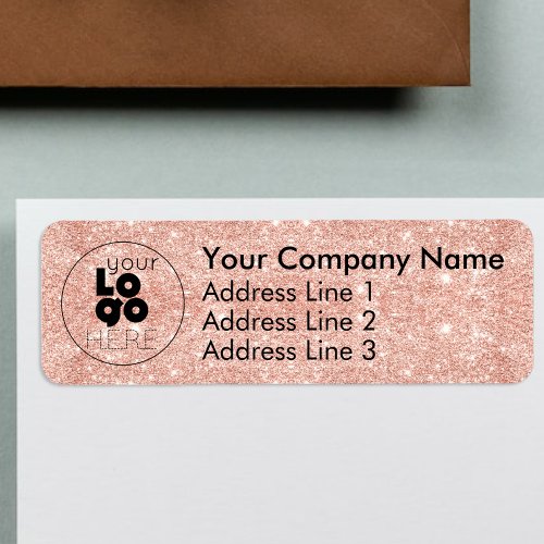 Rose Gold Glitter Business Logo Return Address Label