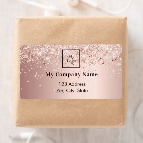 Rose gold glitter business logo return address label