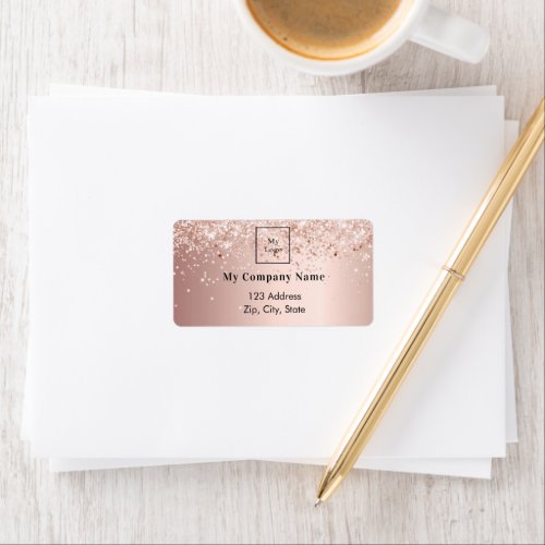 Rose gold glitter business logo return address label