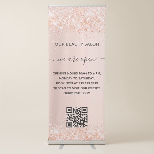 Rose gold glitter business salon qr code  retractable banner