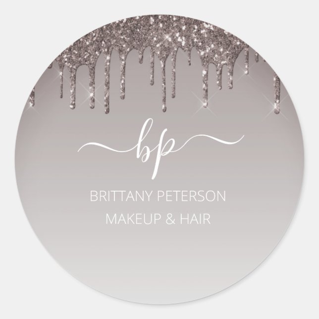 Rose Gold Glitter Business Staff Uniform Monogram Classic Round Sticker (Front)