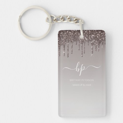 Rose Gold Glitter Business Staff Uniform Monogram Keychain