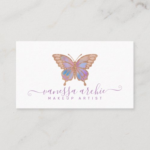 Rose Gold Glitter Butterfly Logo Business Card