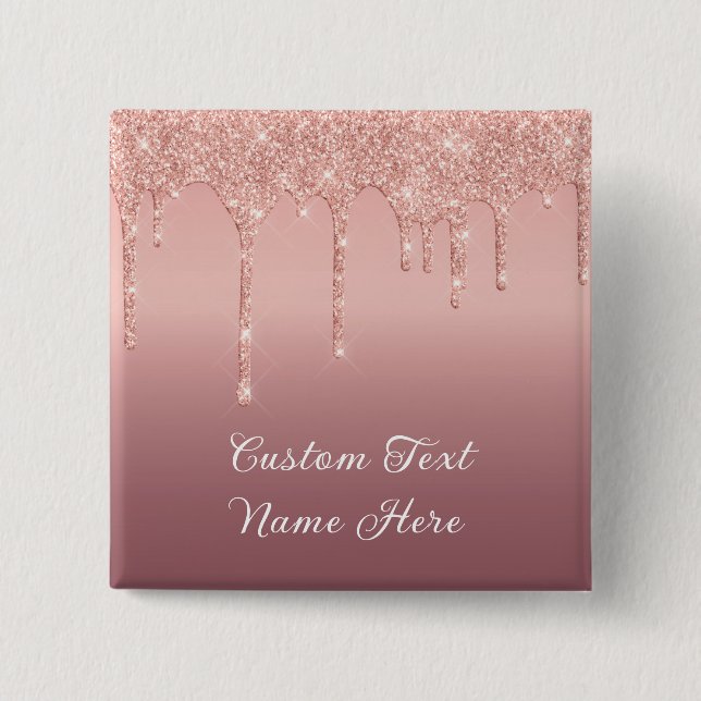  Rose Gold Glitter Button with Custom Text Name (Front)