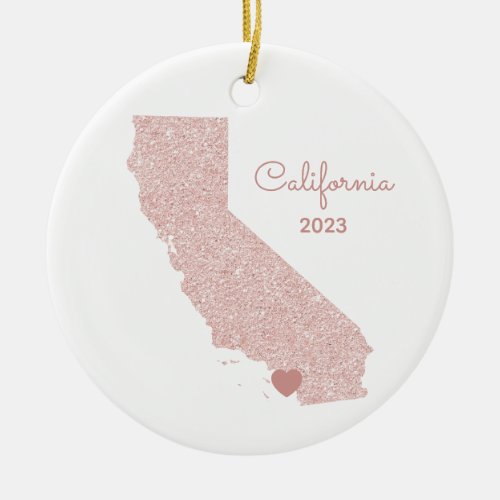 Rose Gold Glitter California Vacation Places Ceramic Ornament