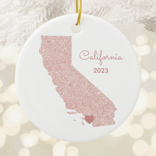 Rose Gold Glitter California Vacation Places Ceramic Ornament