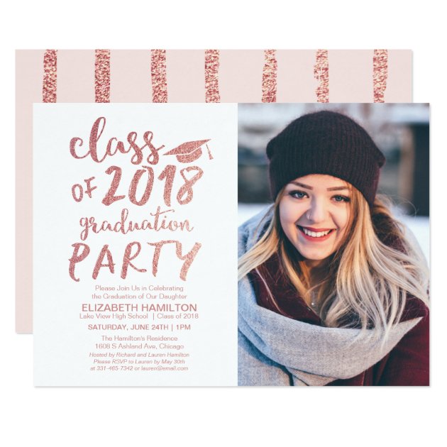 Rose Gold Glitter Calligraphy Grad Party Photo Card