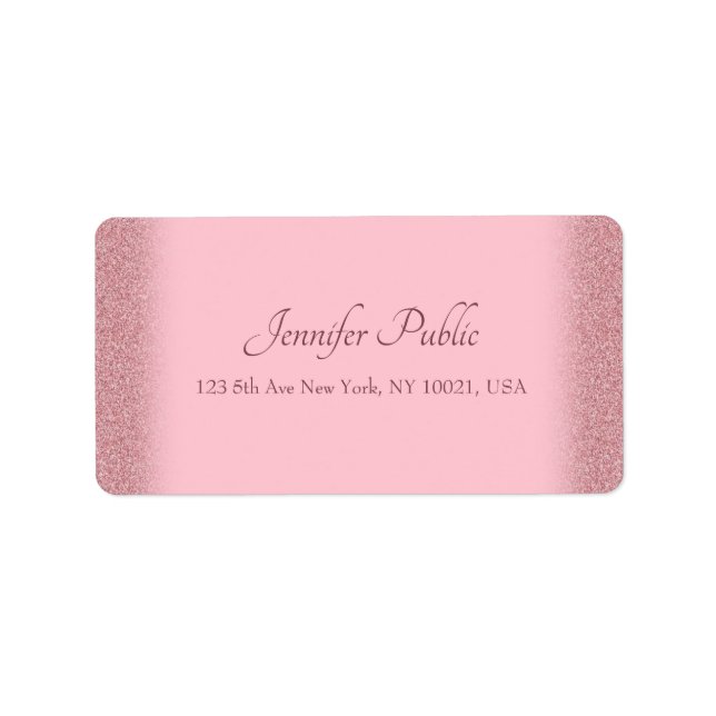 Rose Gold Glitter Calligraphy Script Name Template Label (Front)