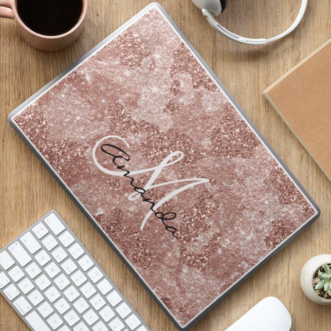 Rose Gold Glitter Camouflage Personalized Monogram HP Laptop Skin (Creator Uploaded)