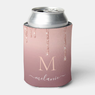 Rose Gold Glitter Can Cooler Custom Name Letter
