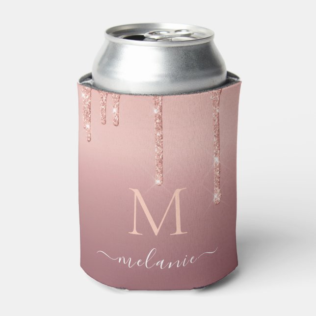 Rose Gold Glitter Can Cooler Custom Name Letter (Can Front)