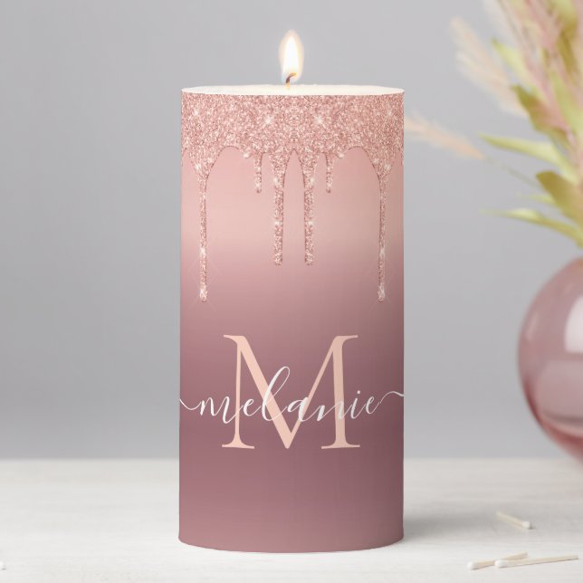Rose Gold Glitter Candle Custom Letter and Name (In Situ)
