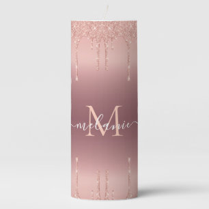 Rose Gold Glitter Candle Custom Name and Letter