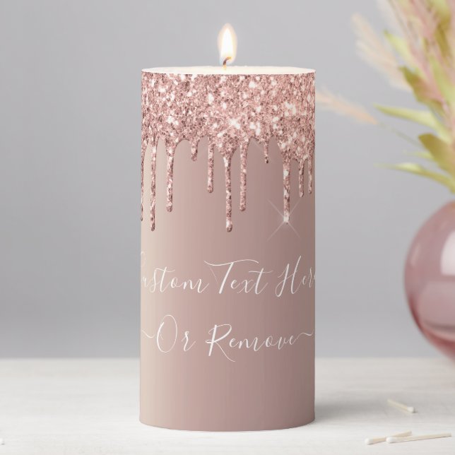 Rose Gold Glitter Candle Custom Text Your Name (In Situ)