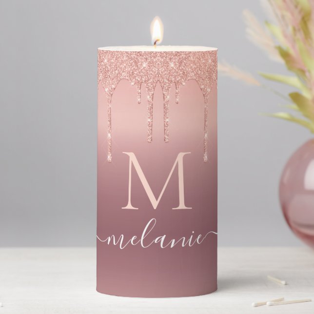 Rose Gold Glitter Candle Custom Your Name Letter (In Situ)