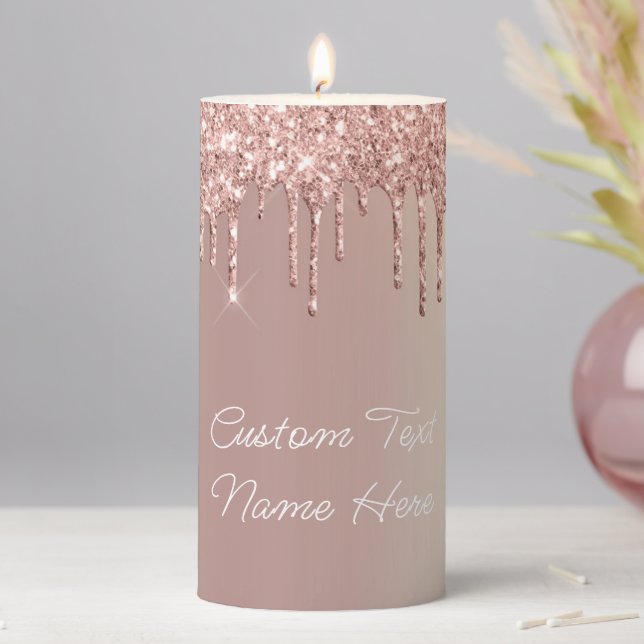 Rose Gold Glitter Candle Personalized Text Name (In Situ)