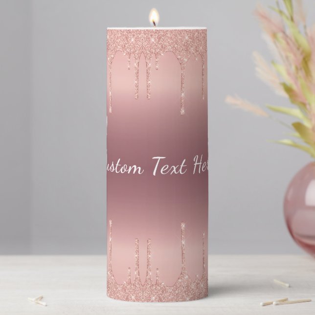 Rose Gold Glitter Candle with Custom Text (In Situ)
