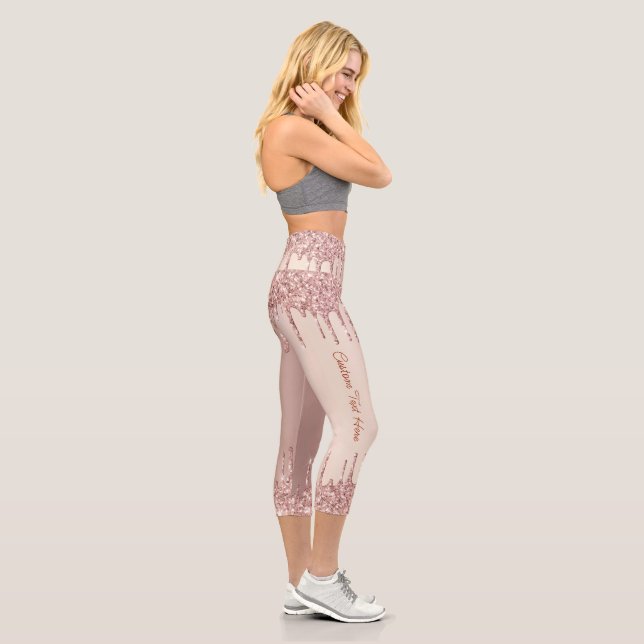 Rose Gold Glitter Capri Leggings with Custom Text (Right)