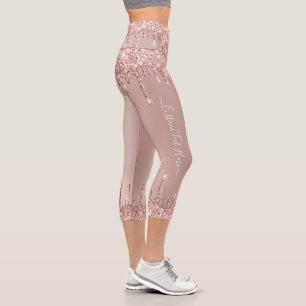 Rose Gold Glitter Capri Leggings with Custom Text