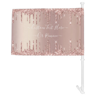 Rose Gold Glitter Car Flag with Custom Text