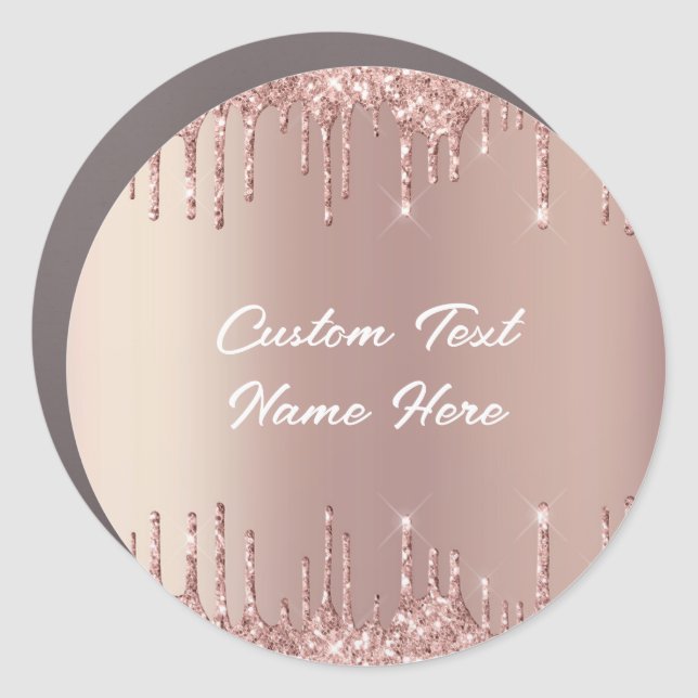 Rose Gold Glitter Car Magnet with Custom Text (Front)