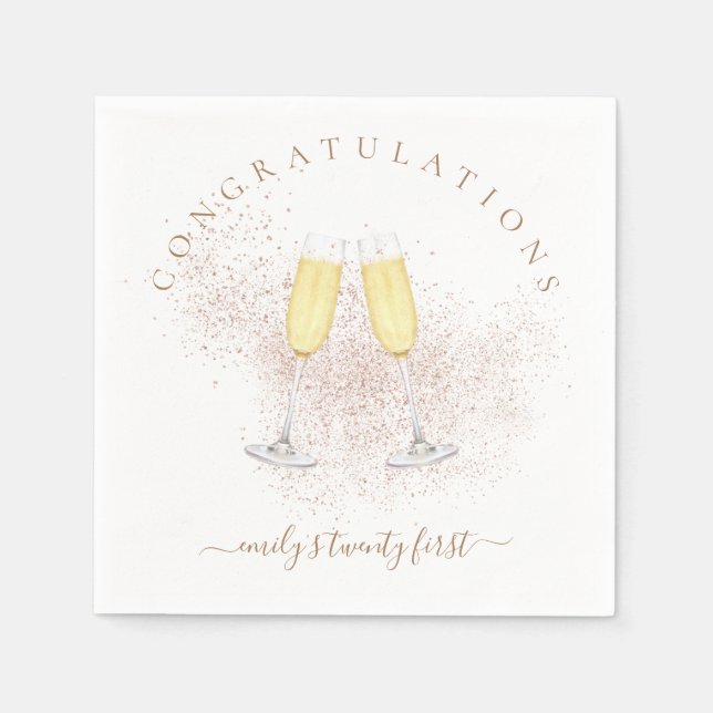 Rose Gold Glitter Champagne 21st birthday  Napkins (Front)