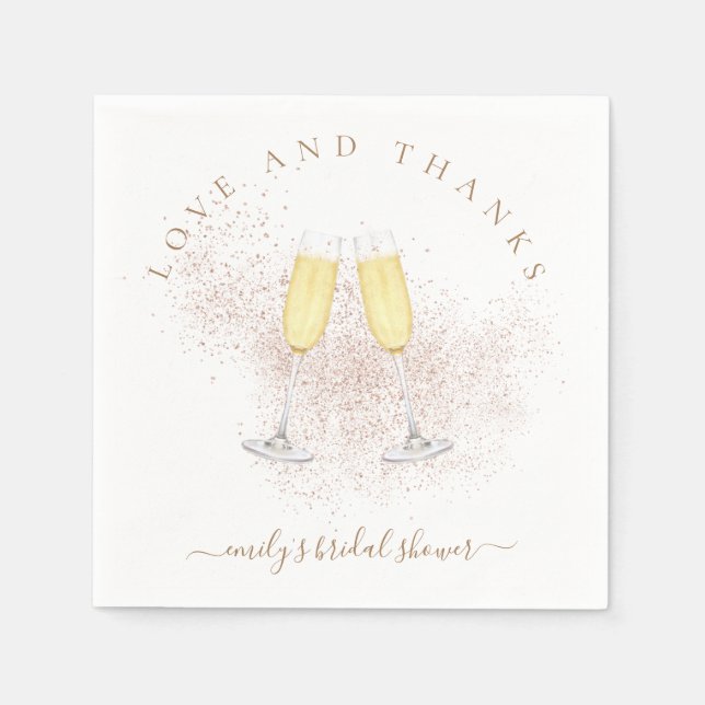 Rose Gold Glitter Champagne Bridal Shower Napkins (Front)