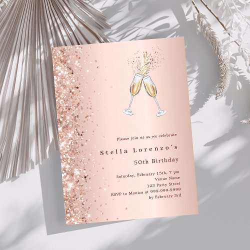 Rose gold glitter cheers birthday invitation