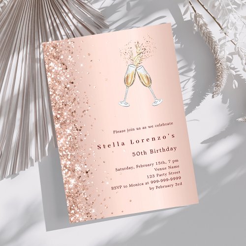 Rose gold glitter cheers luxury birthday invitation