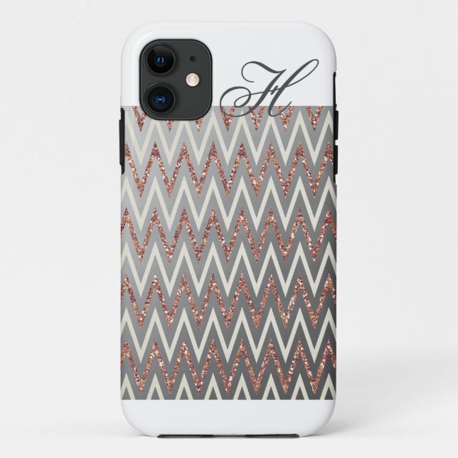 Rose Gold Glitter Chevron Monogram iPhone Case (Back)