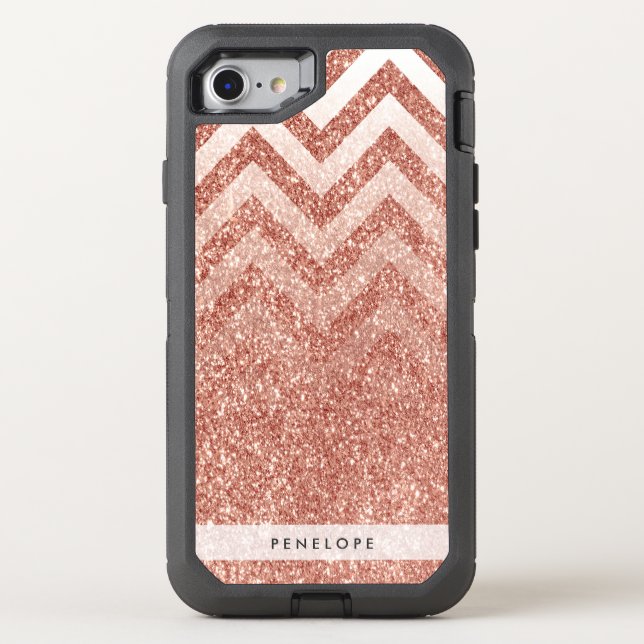 Rose Gold Glitter Chevron Otterbox iPhone Case (Back)