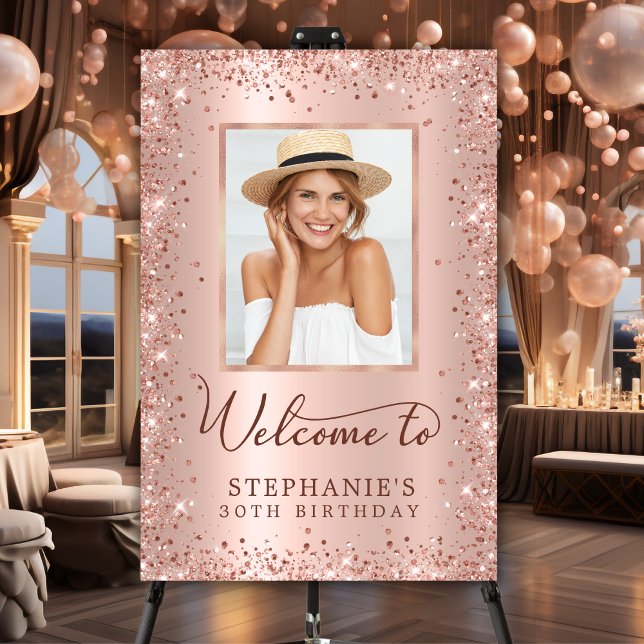 Rose Gold Glitter Chic 30TH Birthday Photo Welcome Foam Board (Creator Uploaded)