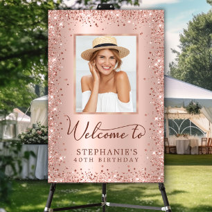Rose Gold Glitter Chic 45th Birthday Photo Welcome Foam Board