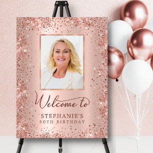 Rose Gold Glitter Chic 50th Birthday Photo Welcome Foam Board