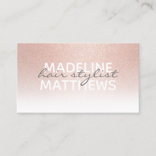Rose Gold Glitter Chic Blush Hair Stylist Script Business Card