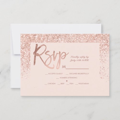 Rose gold glitter chic blush pink rsvp wedding