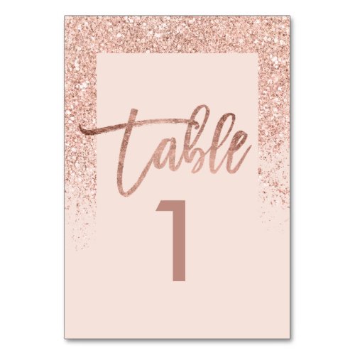 Rose gold glitter chic blush pink table number