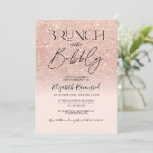Rose gold glitter chic brunch bubbly bridal shower invitation (Standing Front)