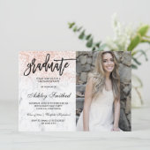 Rose gold glitter chic marble graduate typography invitation (Standing Front)