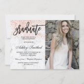 Rose gold glitter chic marble graduate typography invitation (Front)
