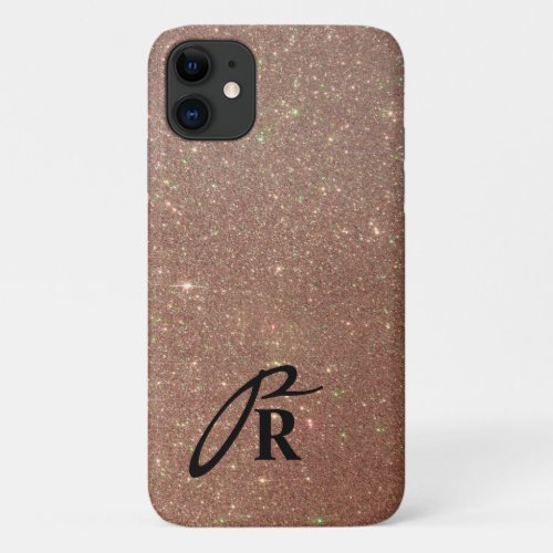 Rose Gold Glitter Chic Monogram  Name V3 iPhone 11 Case